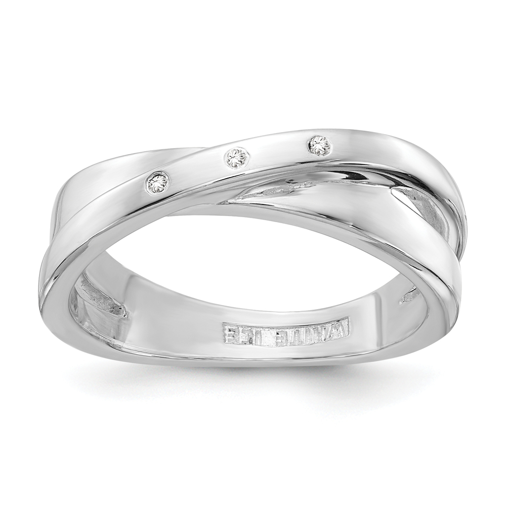925 Sterling Silver Rhodium-plated Diamond X Ring